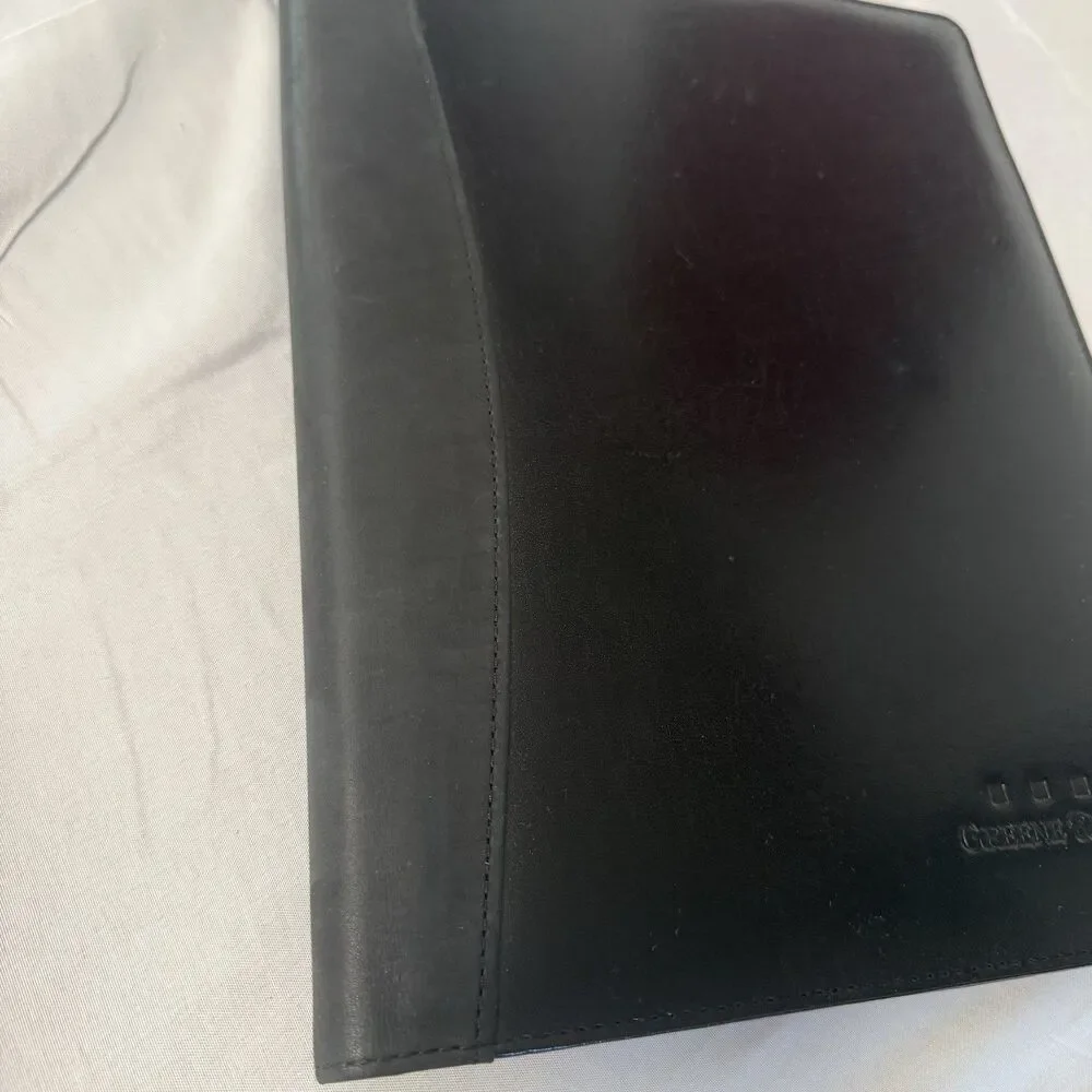 Leeman Cowhide Slim Leather Business Portfolio Embossed Black